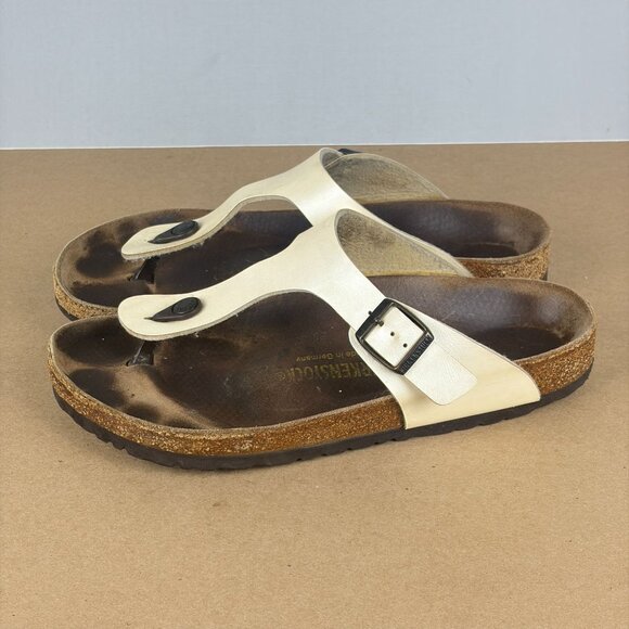 Birkenstock Gizeh Leather Toe Post Sandals Womens 10 Off White Cream Thong - Picture 9 of 9